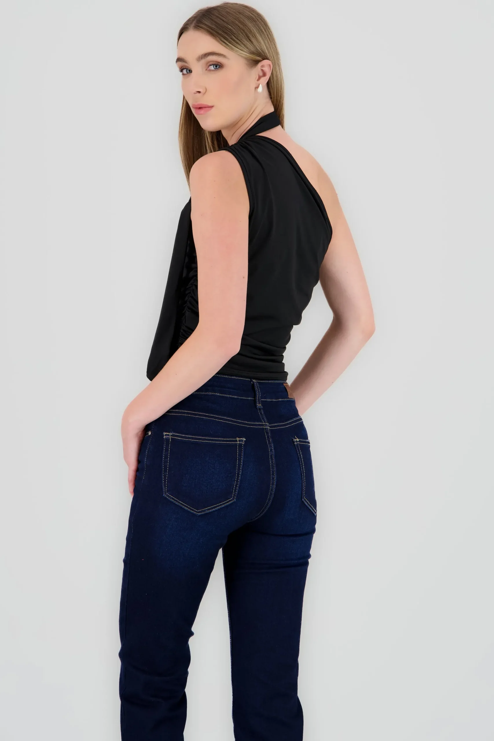 Shasa Neck Detail Asymmetrical Top