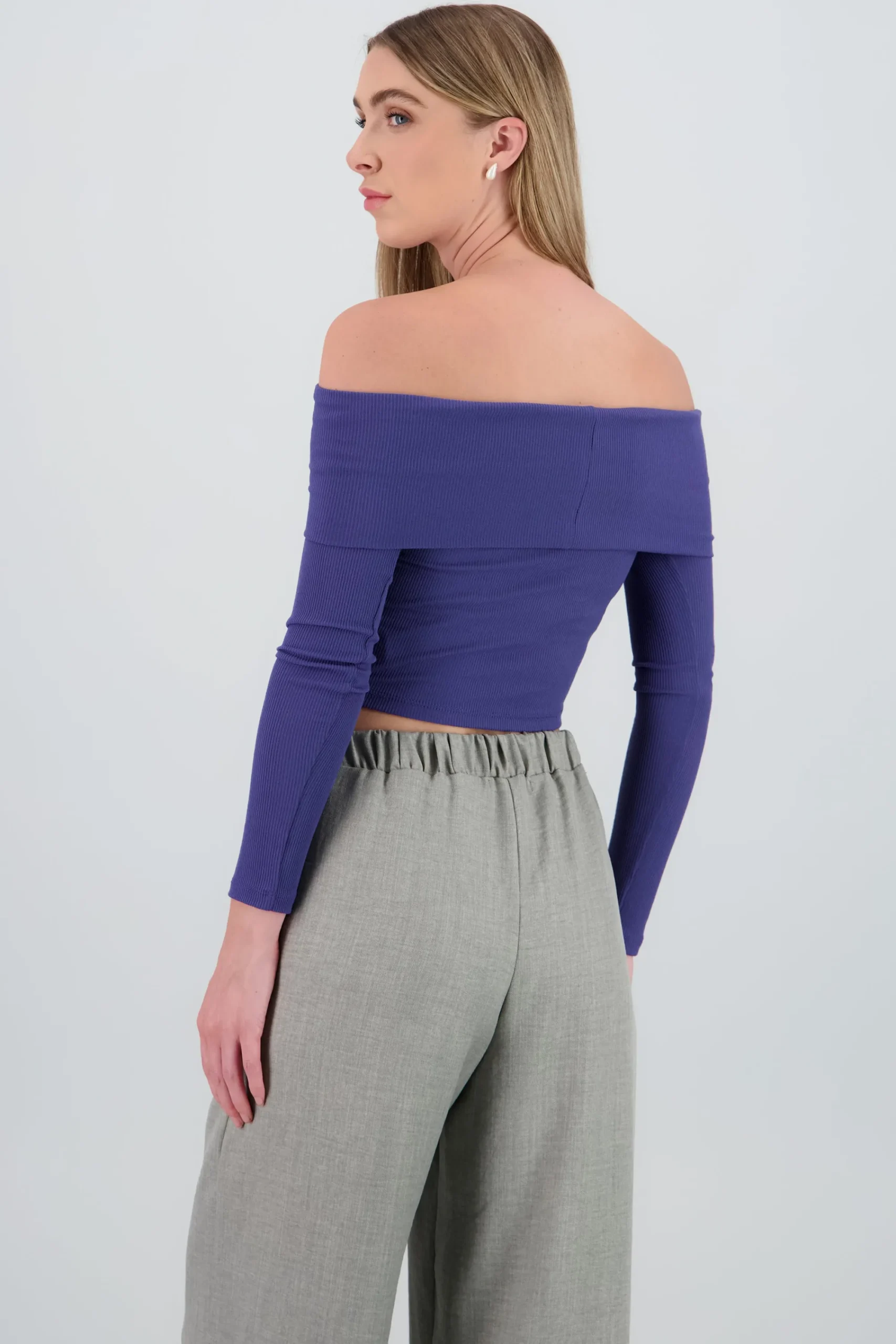 Shasa Off Shoulder Long Sleeve Ribbed Top