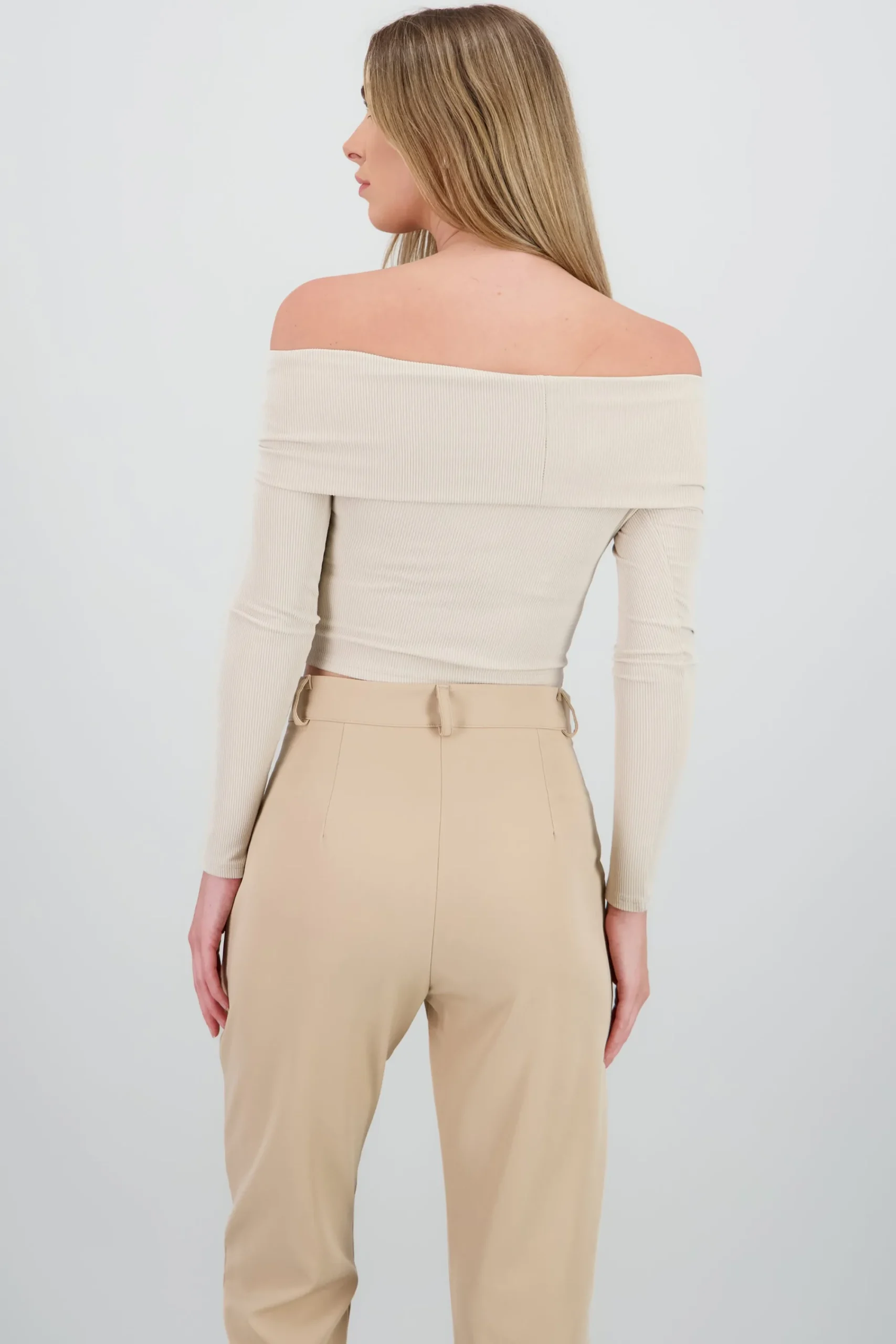 Shasa Off Shoulder Long Sleeve Ribbed Top