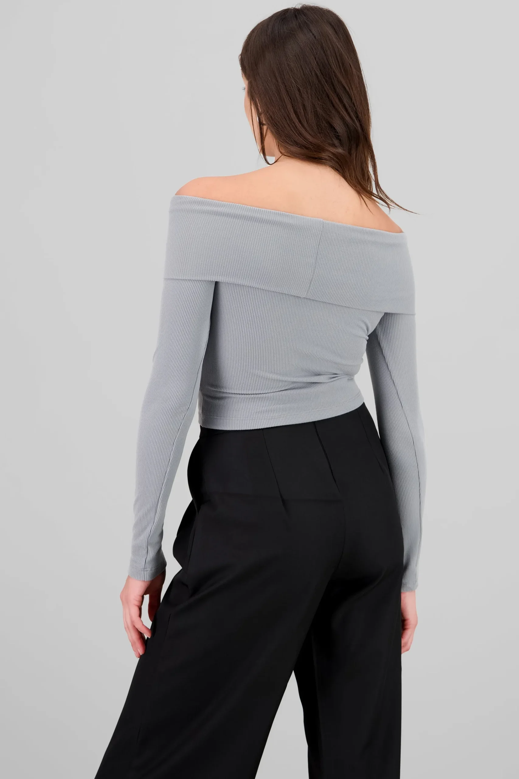 Shasa Off Shoulder Long Sleeve Ribbed Top