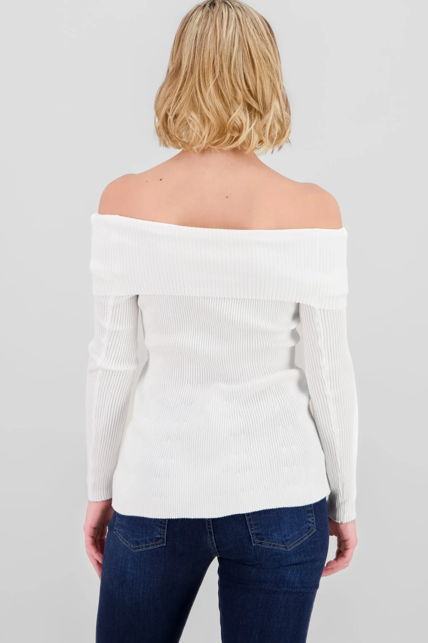 Shasa Off Shoulder Ribbed Knit Top
