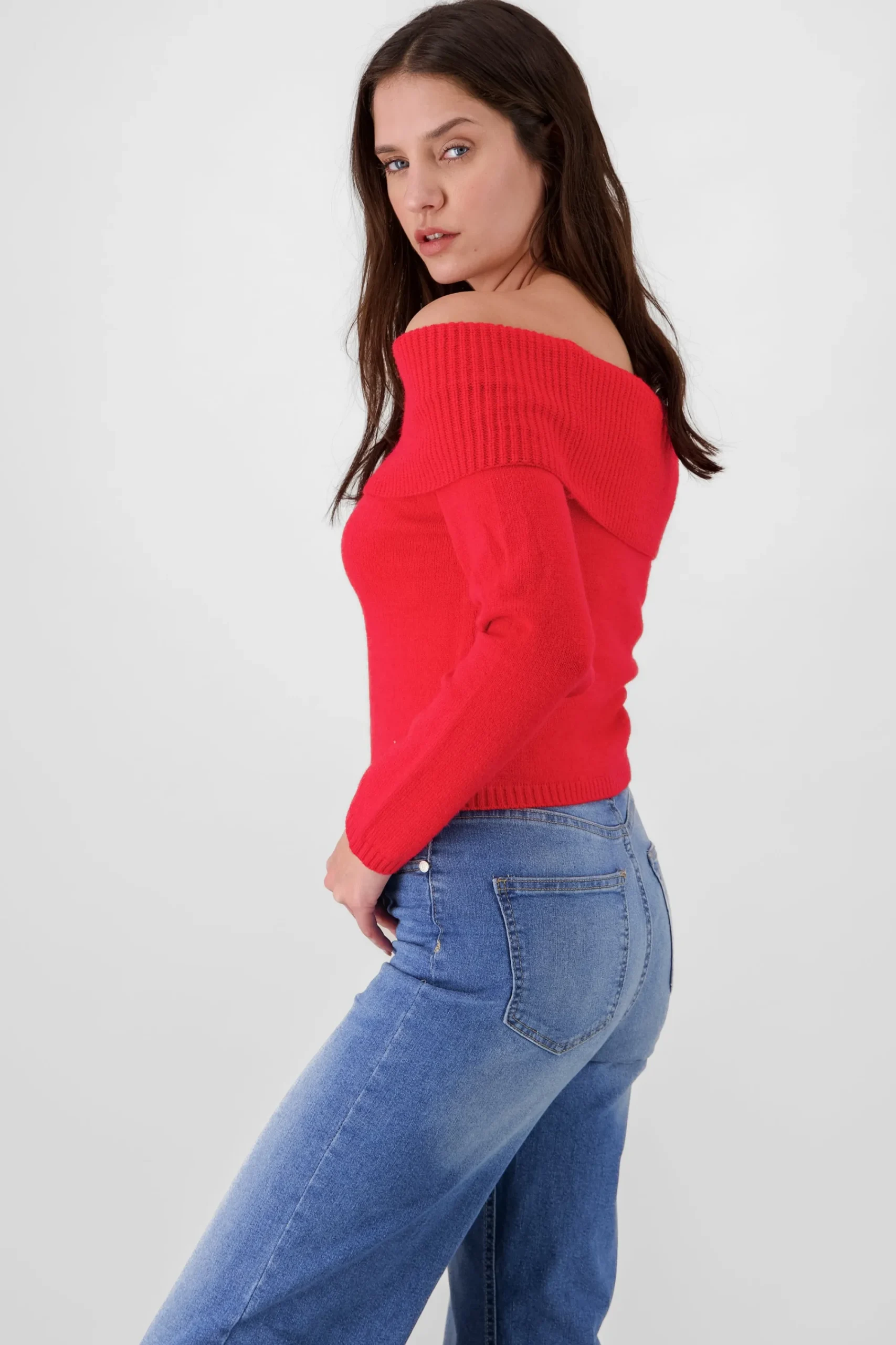 Shasa Off Shoulder Solid Knit Sweater