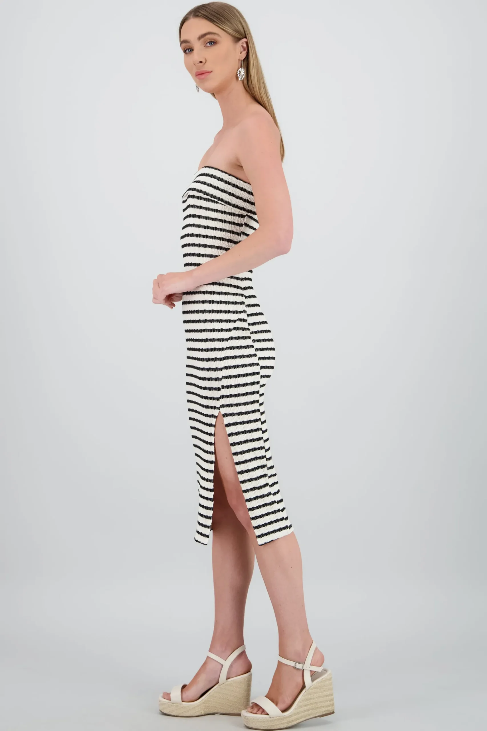 Shasa Off Shoulder Striped Print Dress
