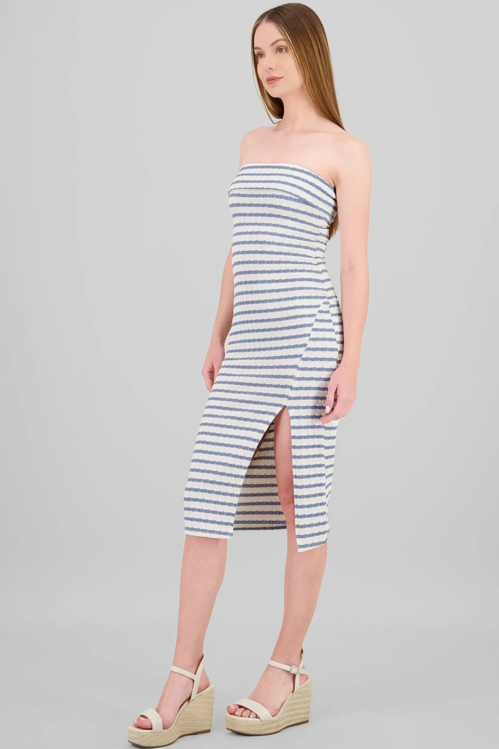 Shasa Off Shoulder Striped Print Dress