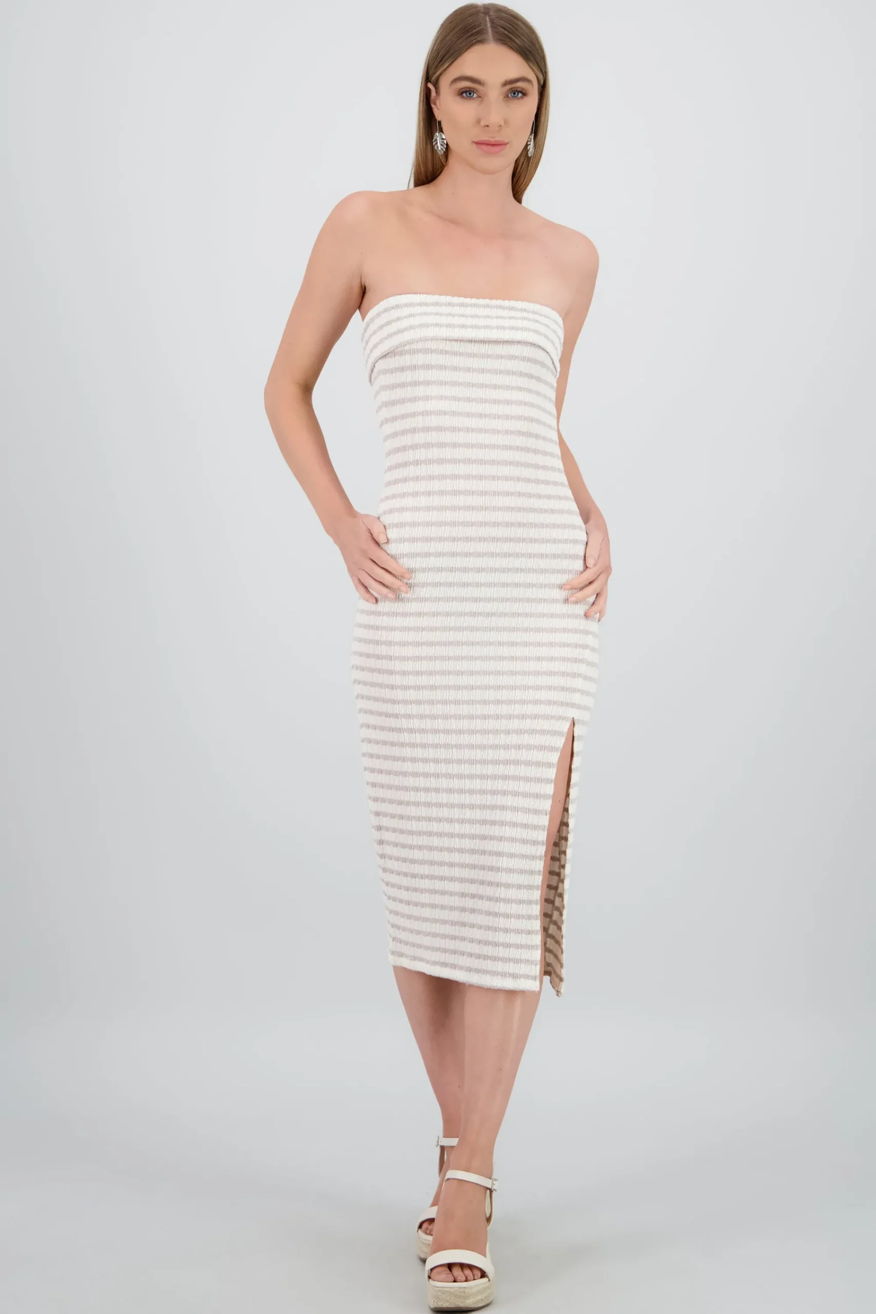 Shasa Off Shoulder Striped Print Dress