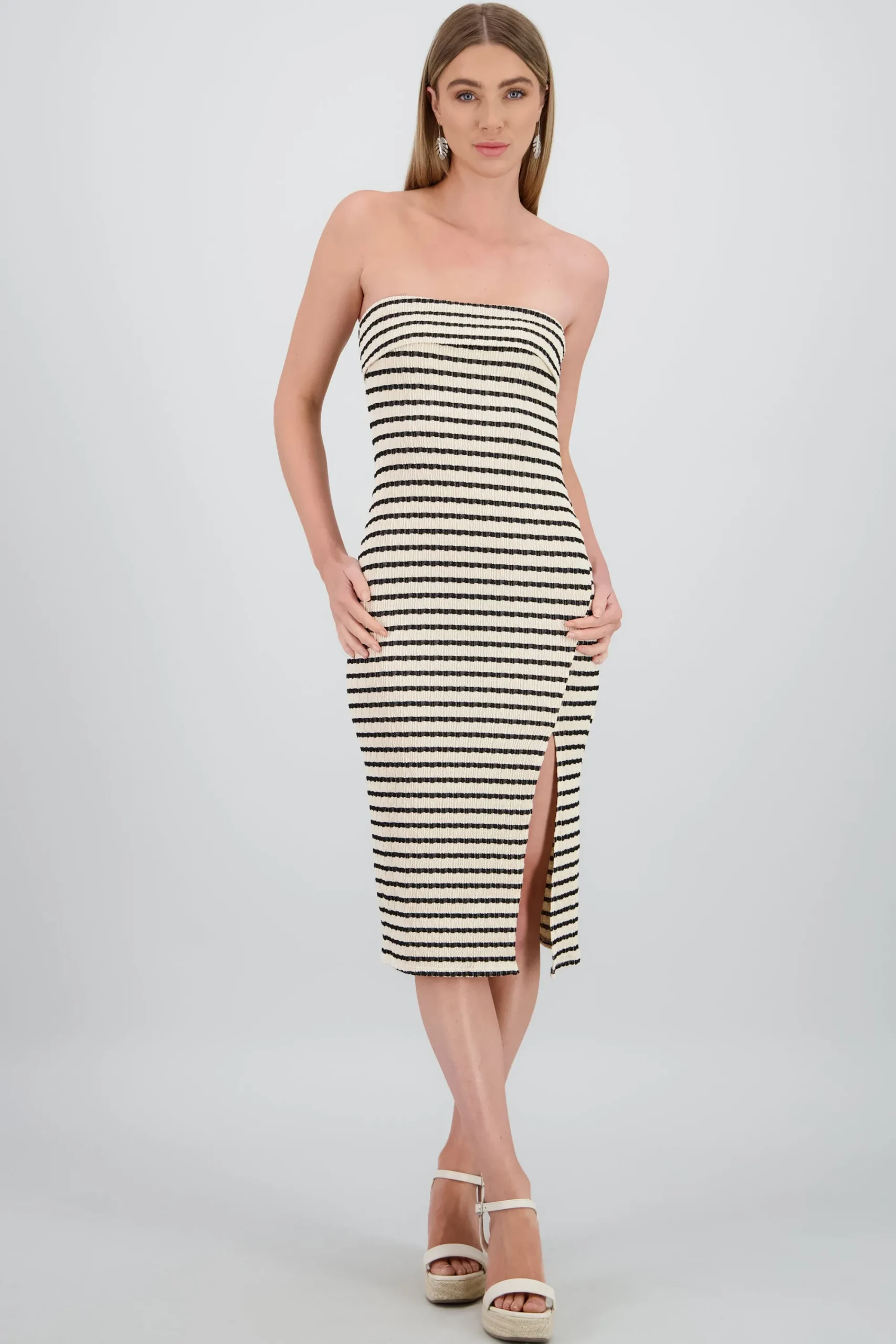 Shasa Off Shoulder Striped Print Dress
