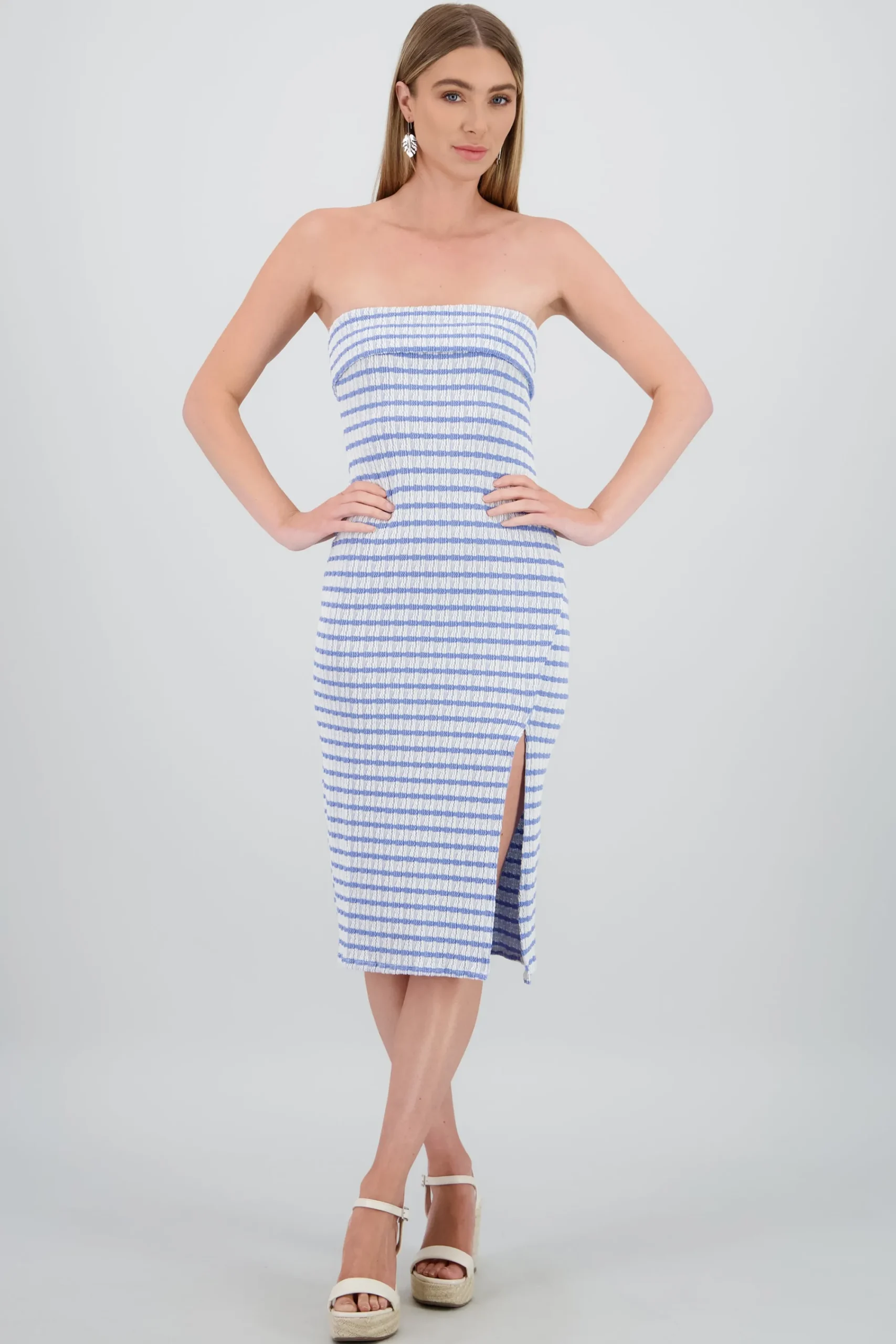 Shasa Off Shoulder Striped Print Dress
