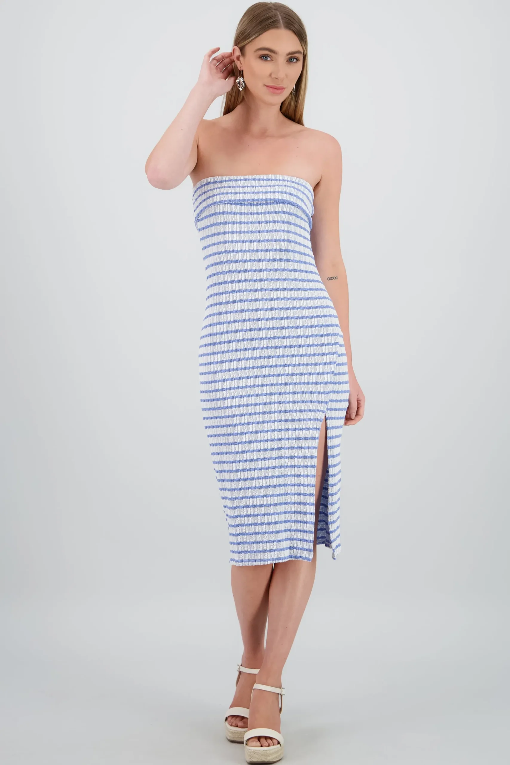 Shasa Off Shoulder Striped Print Dress