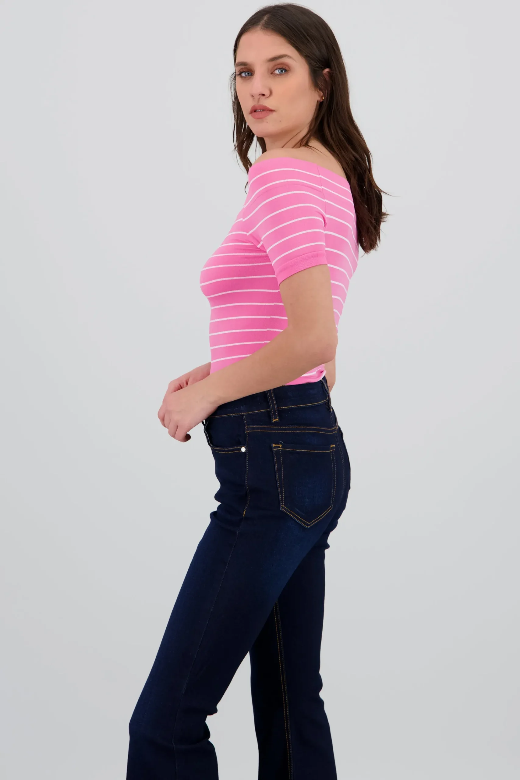 Shasa One Shoulder Striped Bodysuit