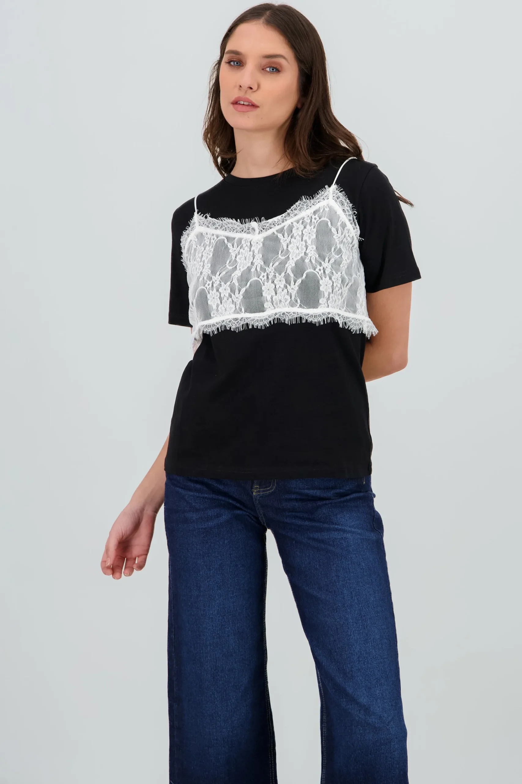 Shasa Oversized T Shirt with Lace Detail