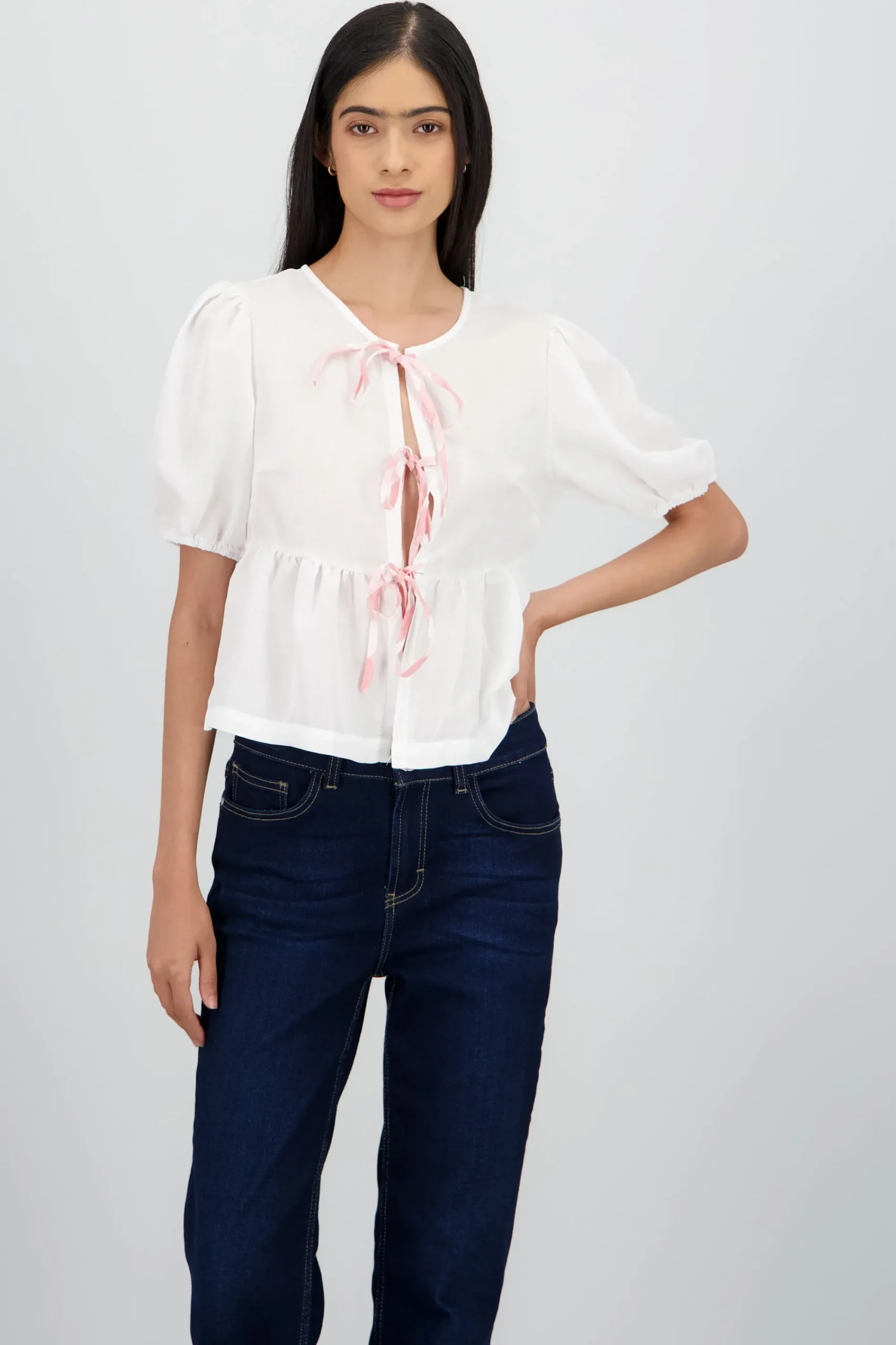 Shasa Peplum Blouse with Bow
