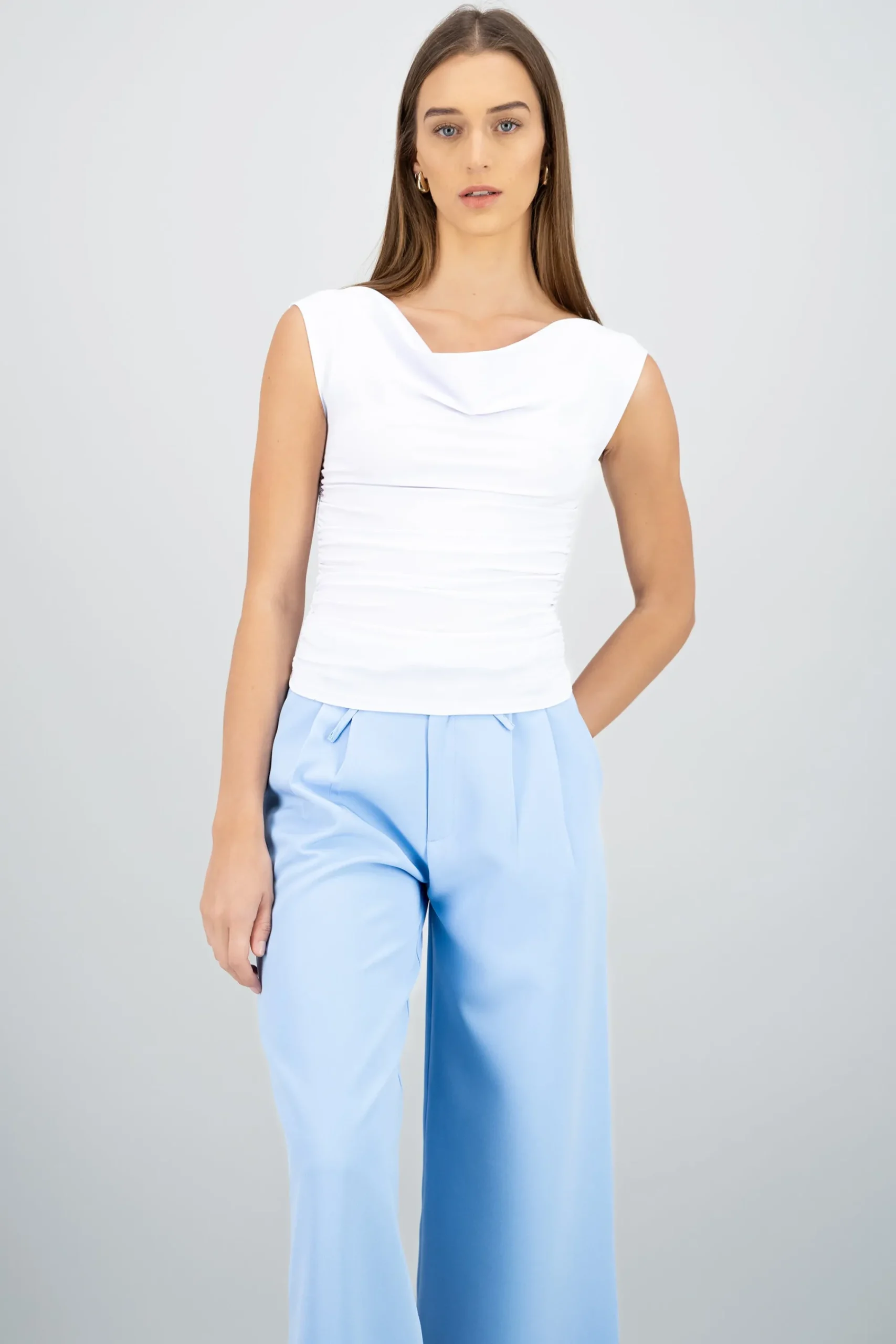 Shasa Plain Cowl Neck Pleated Top