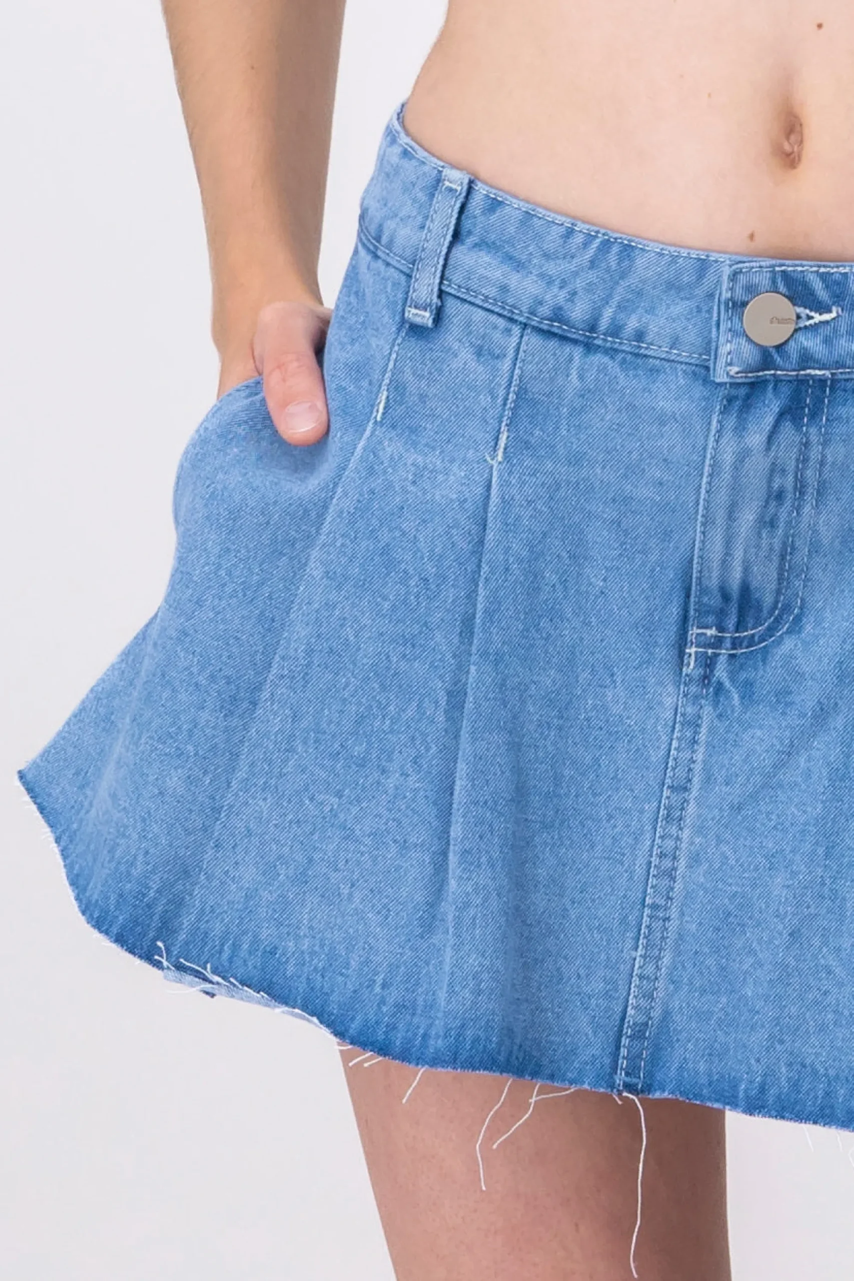 Shasa Pleated denim mini skirt