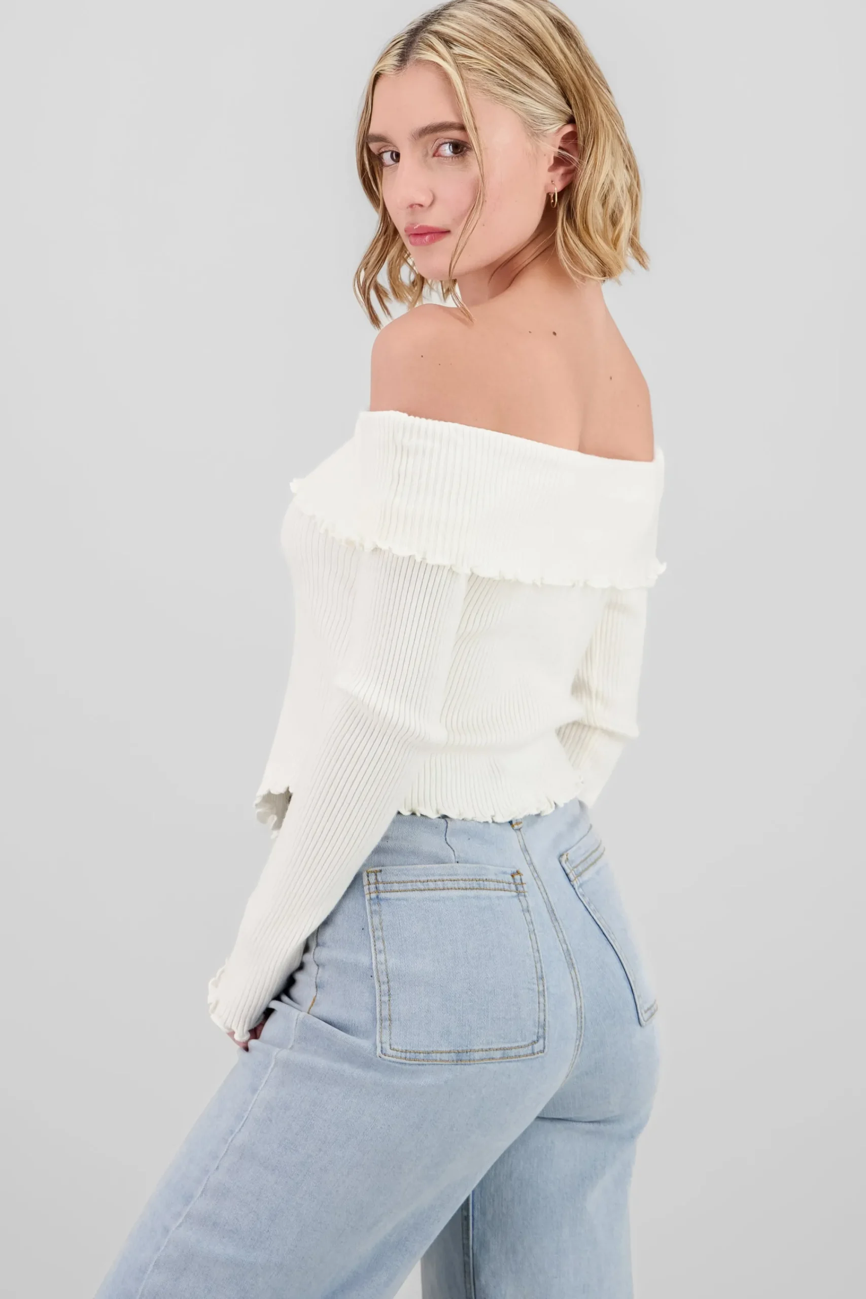 Shasa Pleated Off Shoulder Top