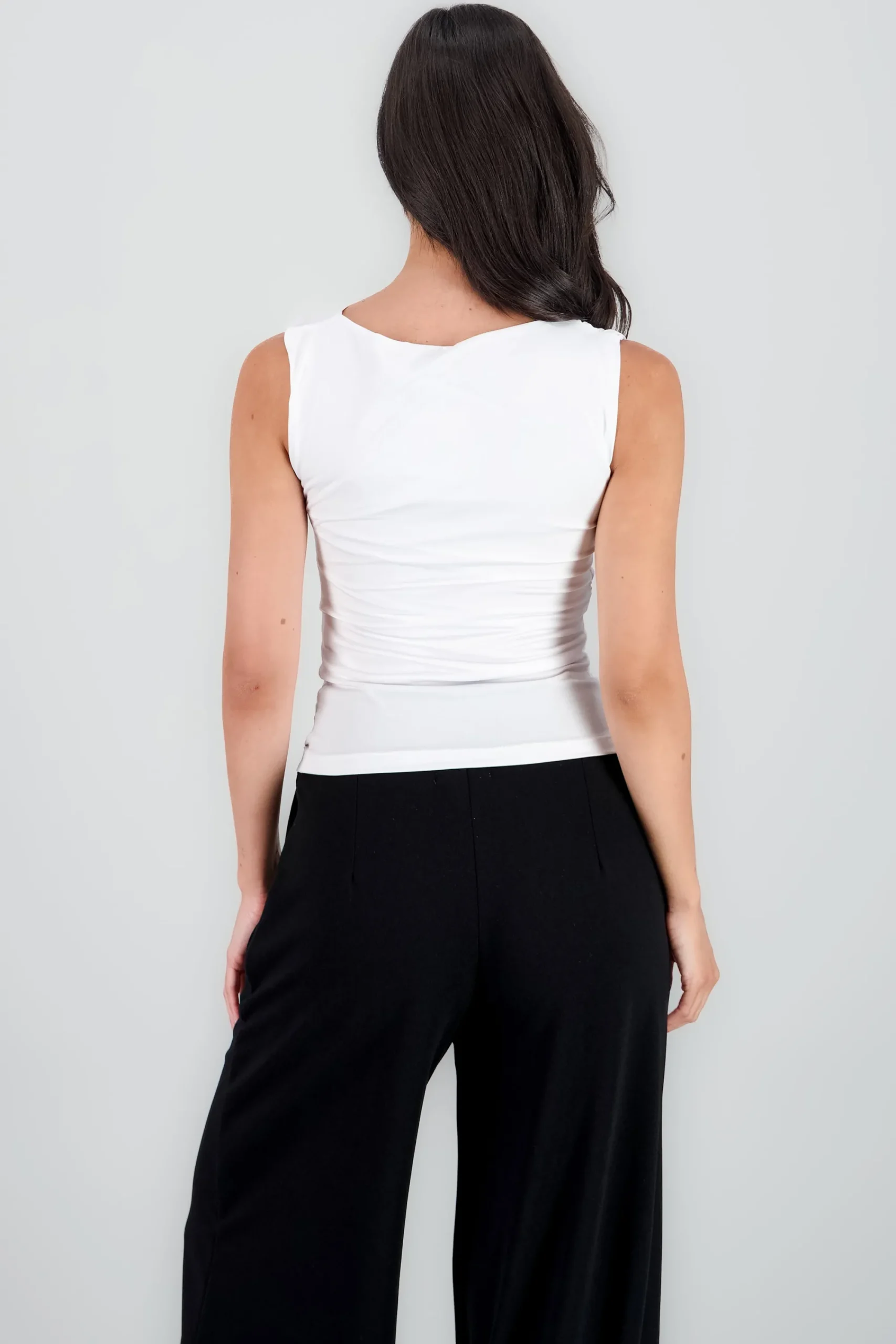 Shasa Pleated Solid Shoulder Top