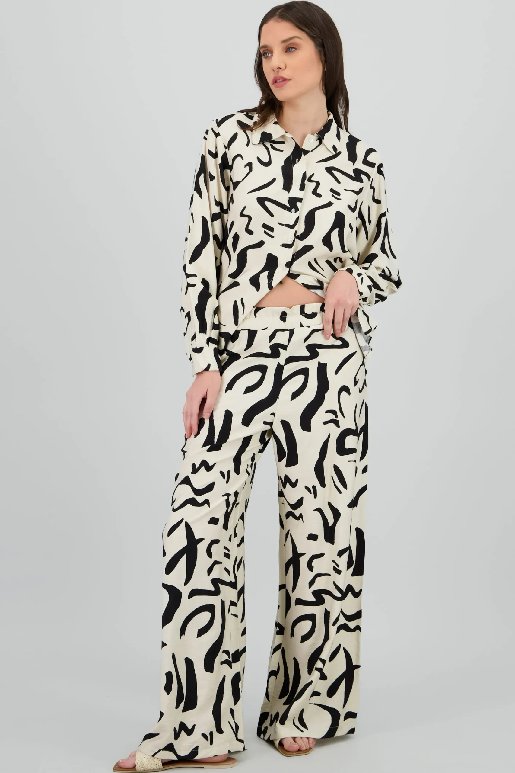 Shasa Print Detail Wide Leg Pants