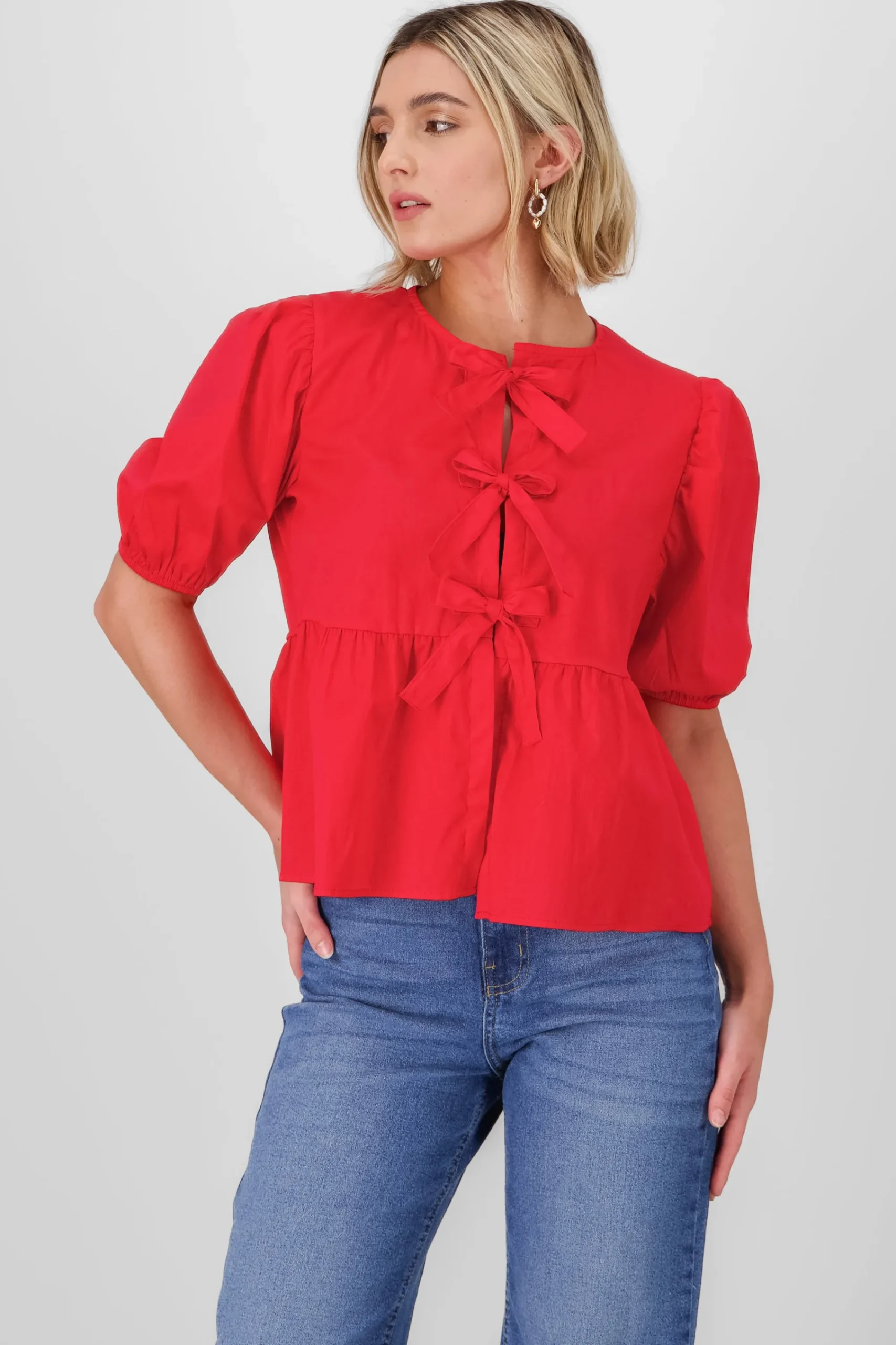 Shasa Puff Sleeve Blouse With Bow Detail