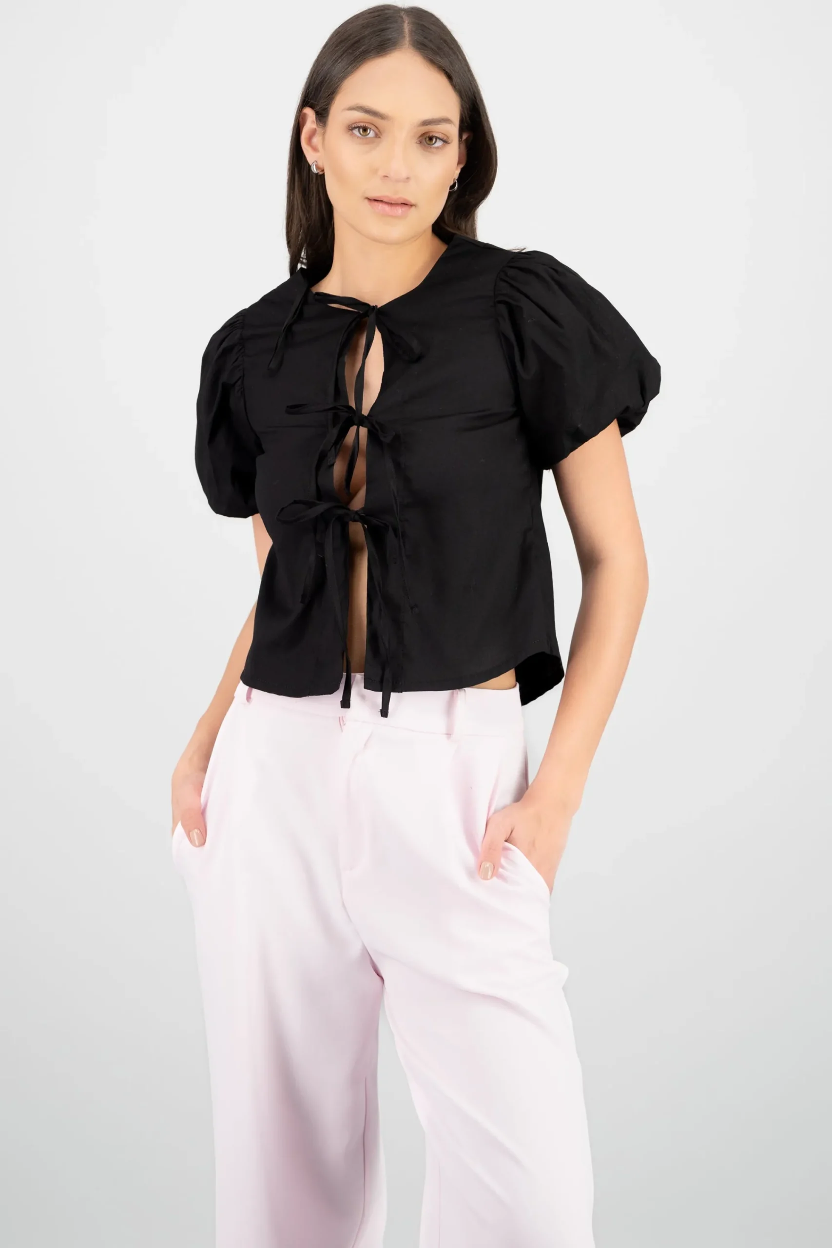 Shasa Puff Sleeve Blouse with Bows
