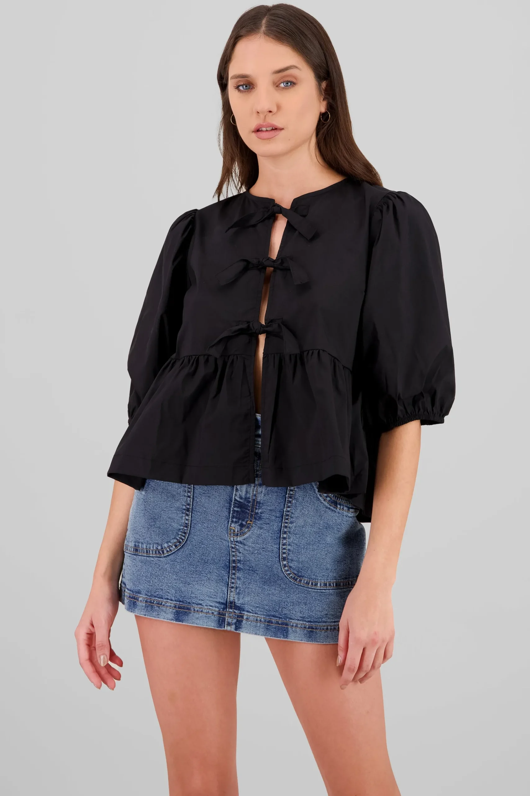 Shasa Puff Sleeve Bow Blouse