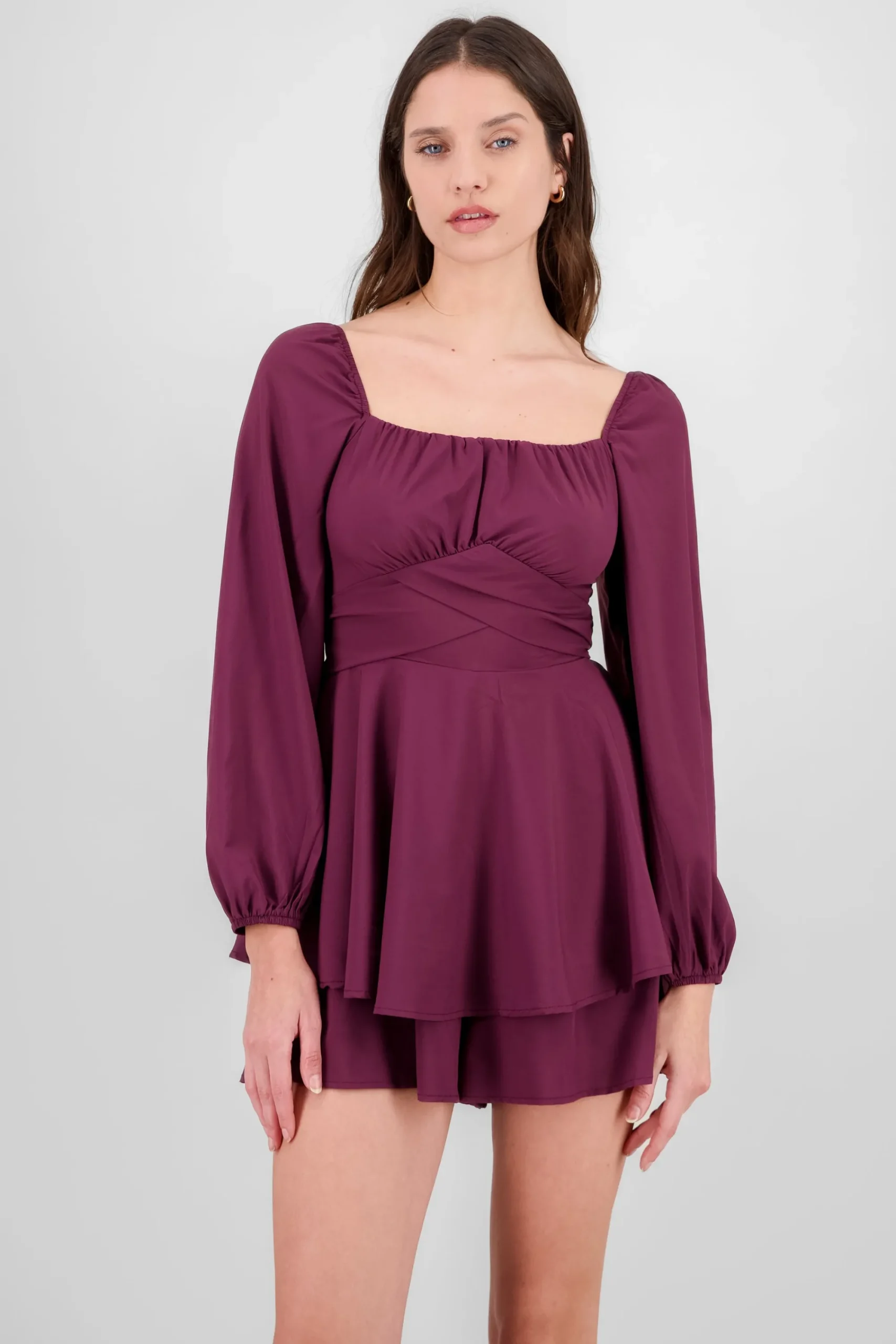Shasa Puff Sleeves Solid Romper