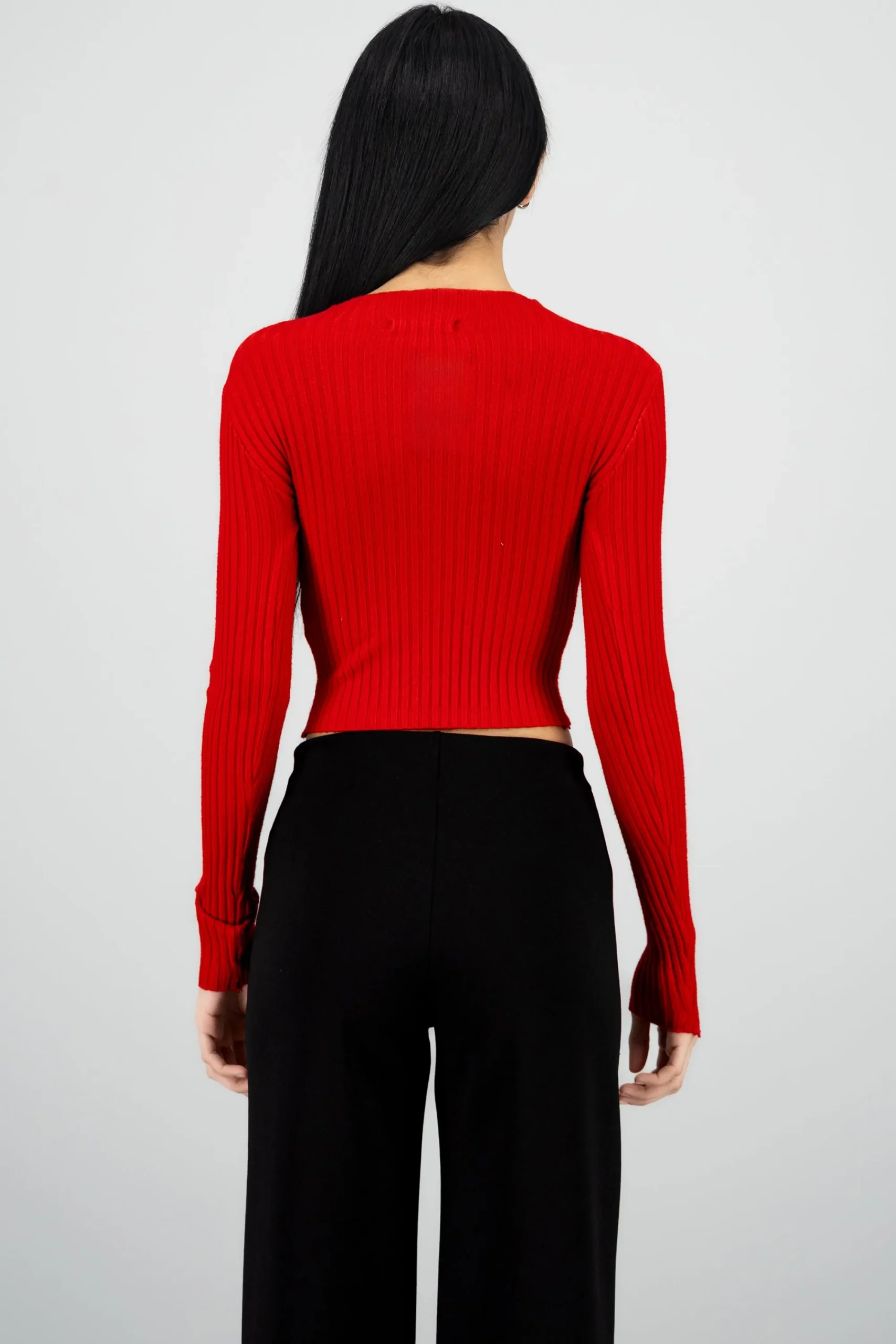Shasa Ribbed High Neck Long Sleeve Top