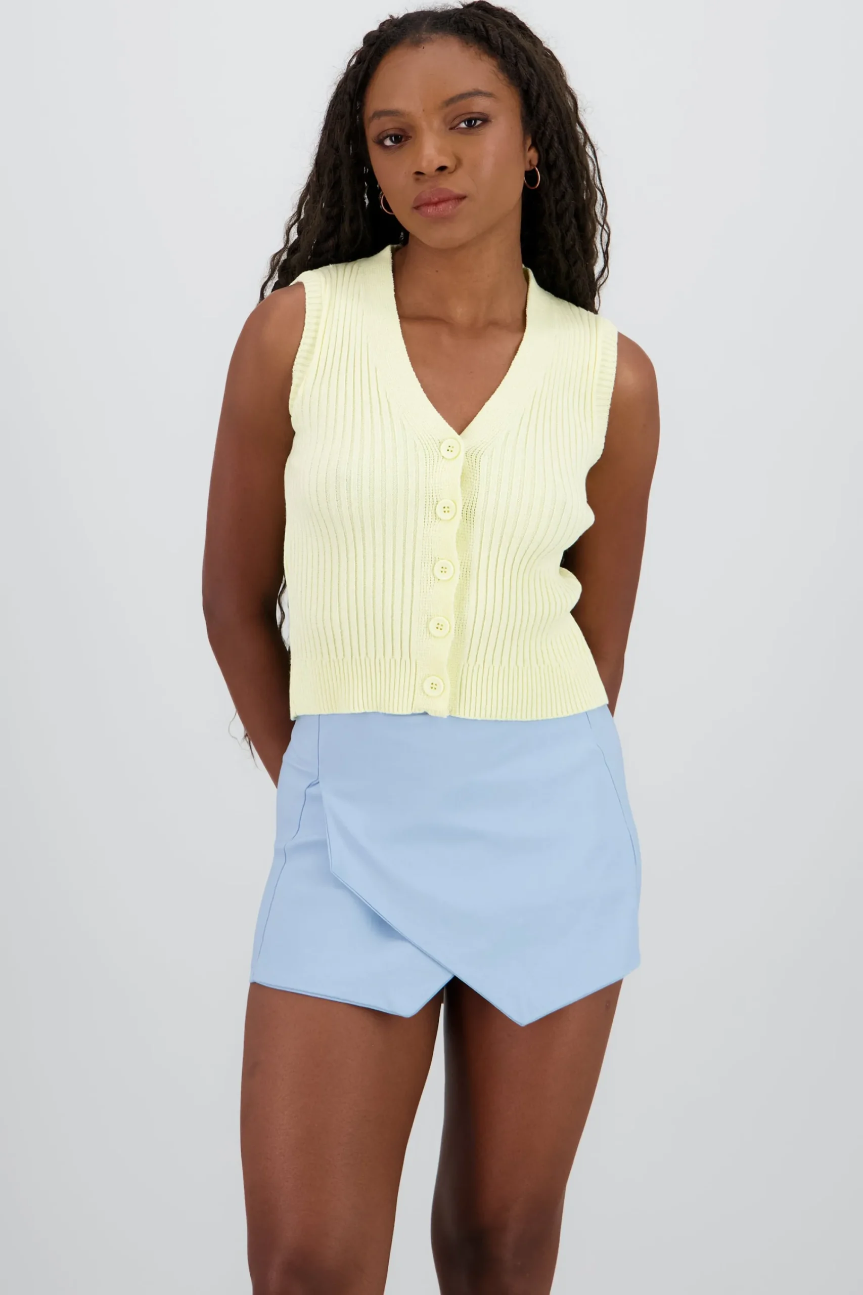 Shasa Ribbed Knit Vest with Buttons