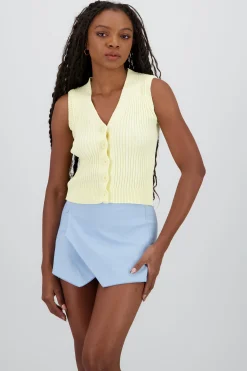 Shasa Ribbed Knit Vest with Buttons