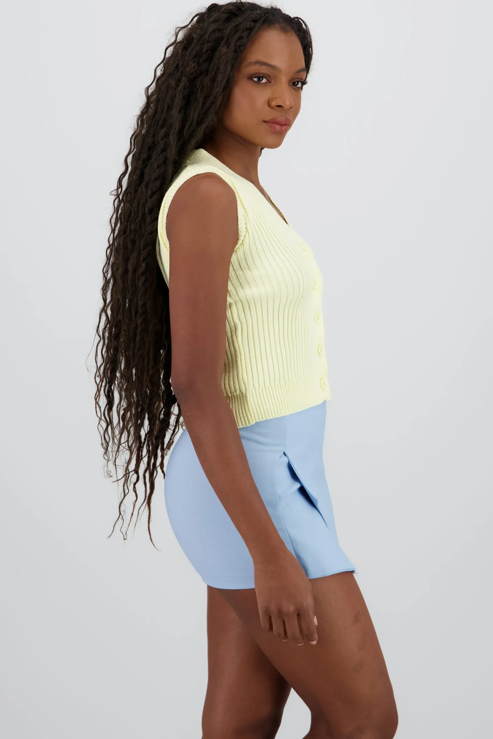 Shasa Ribbed Knit Vest with Buttons