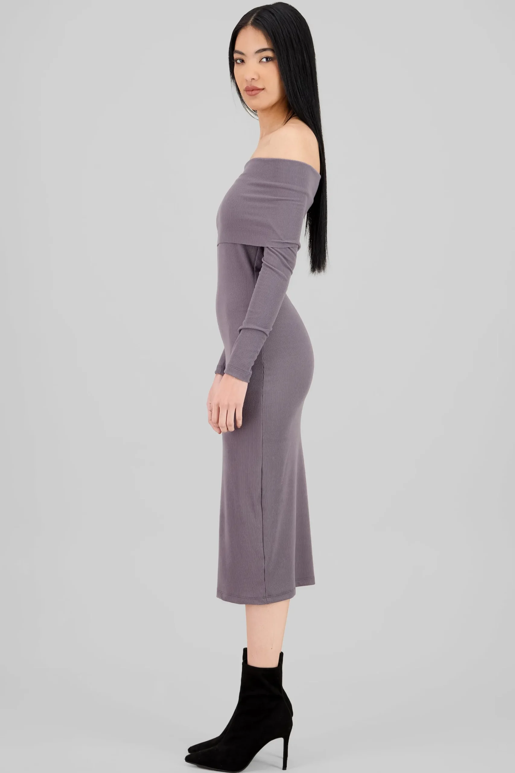 Shasa Ribbed Off Shoulder Midi Dress