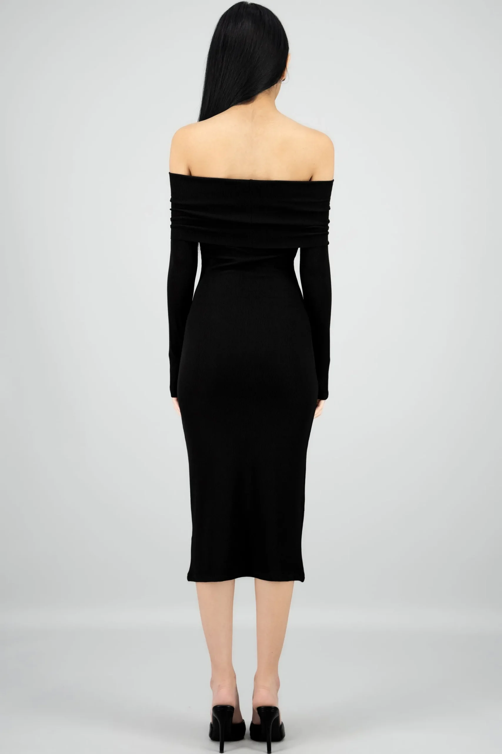 Shasa Ribbed Off Shoulder Midi Dress