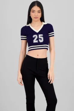 Shasa Ribbed Polo Knit Top