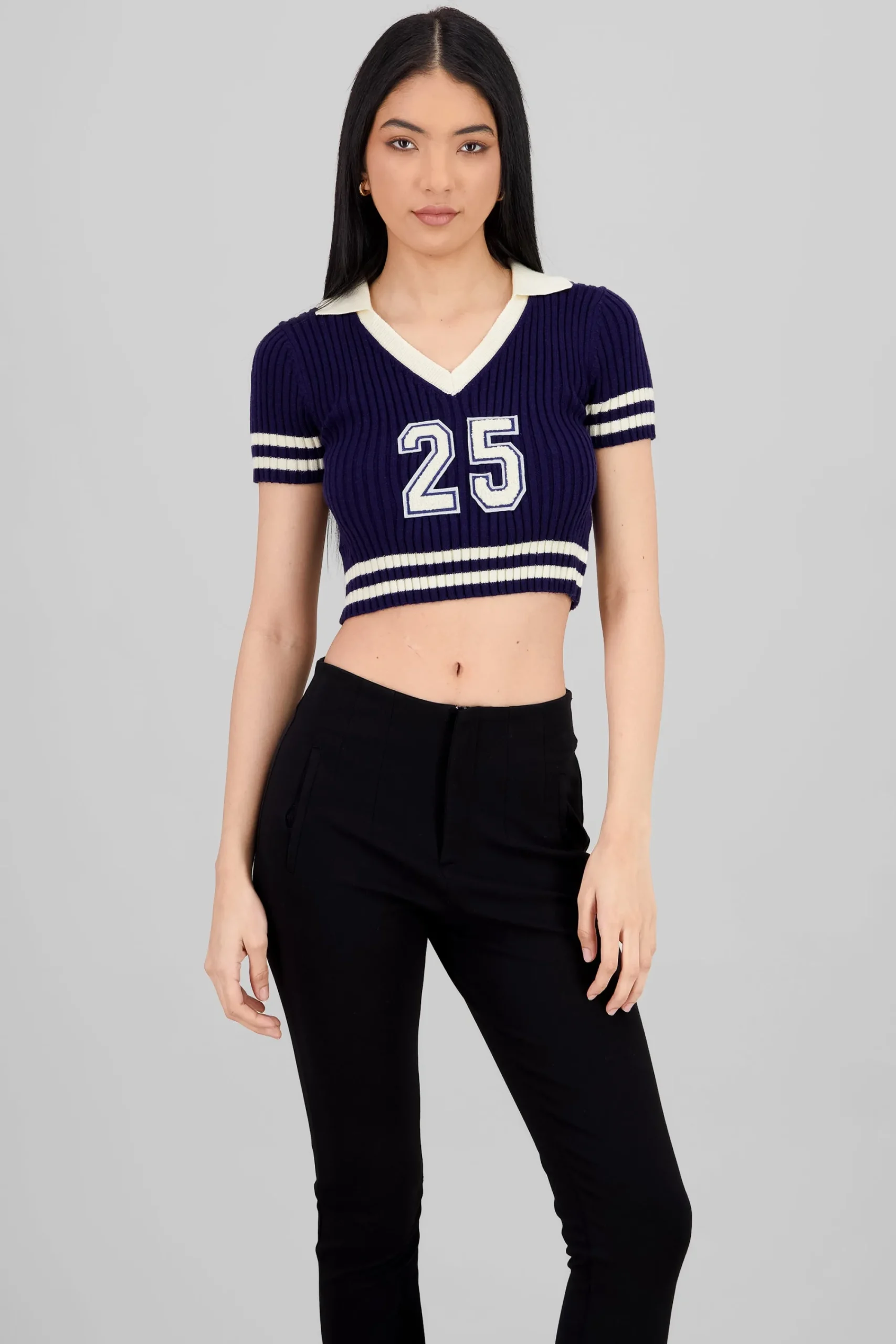 Shasa Ribbed Polo Knit Top