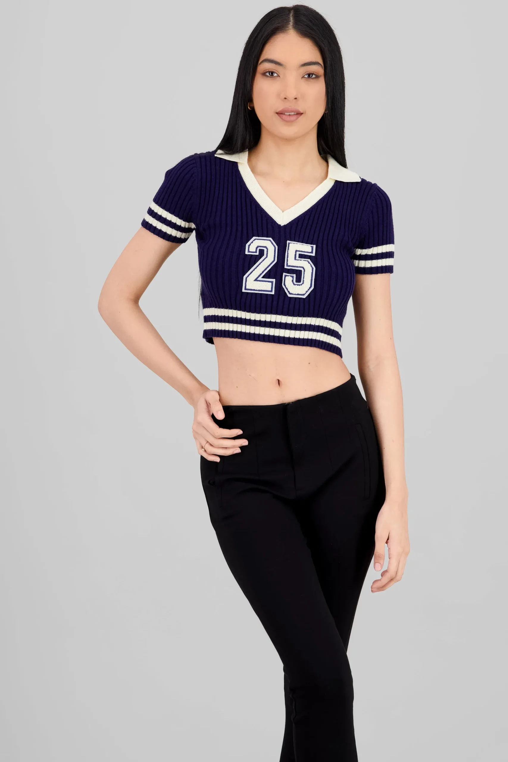 Shasa Ribbed Polo Knit Top