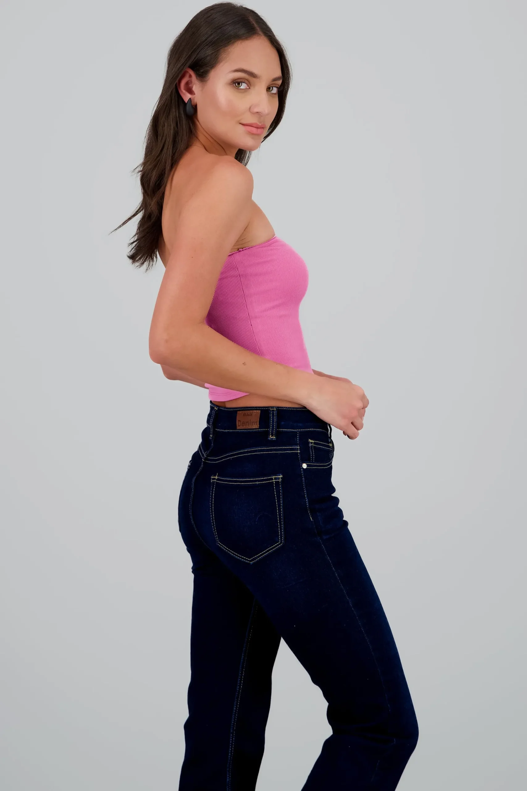 Shasa Rose Detail Ribbed Strapless Top