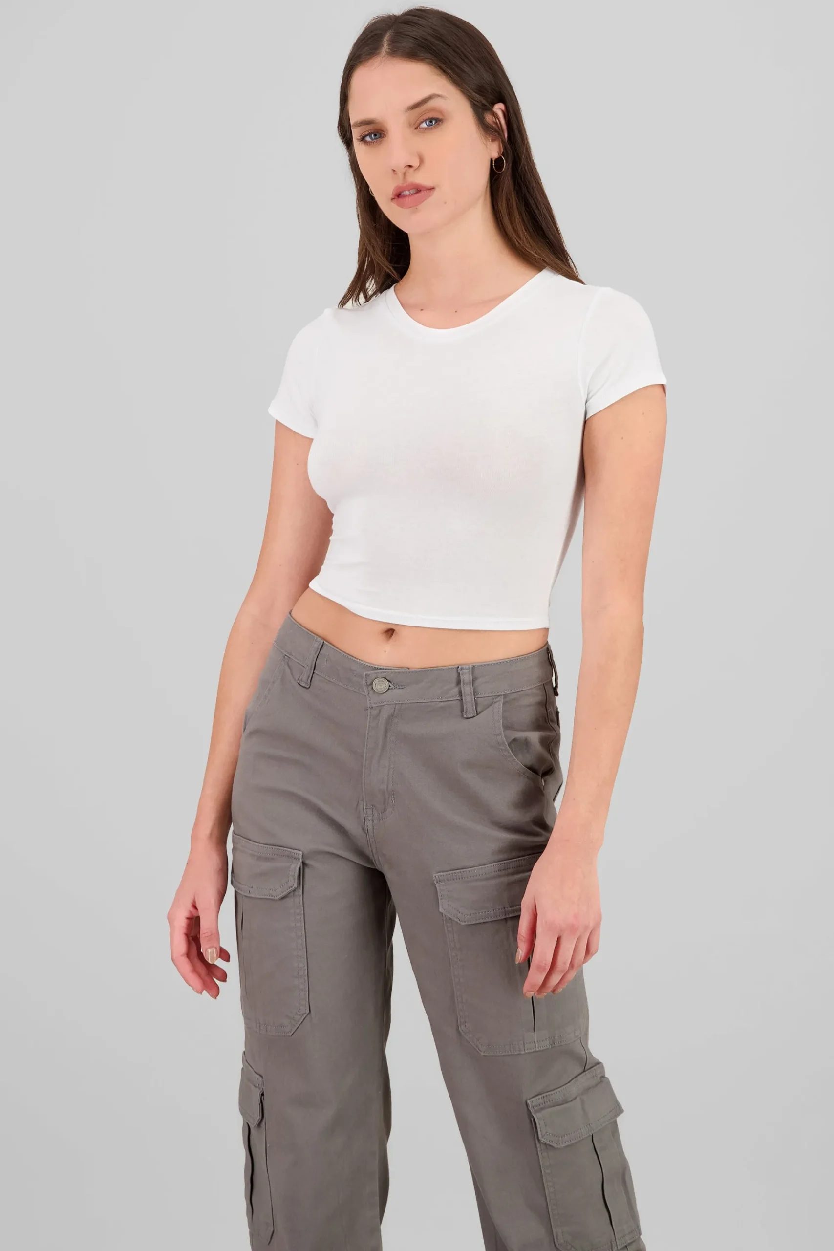 Shasa Round Neck and Short Sleeves Ribbed Top