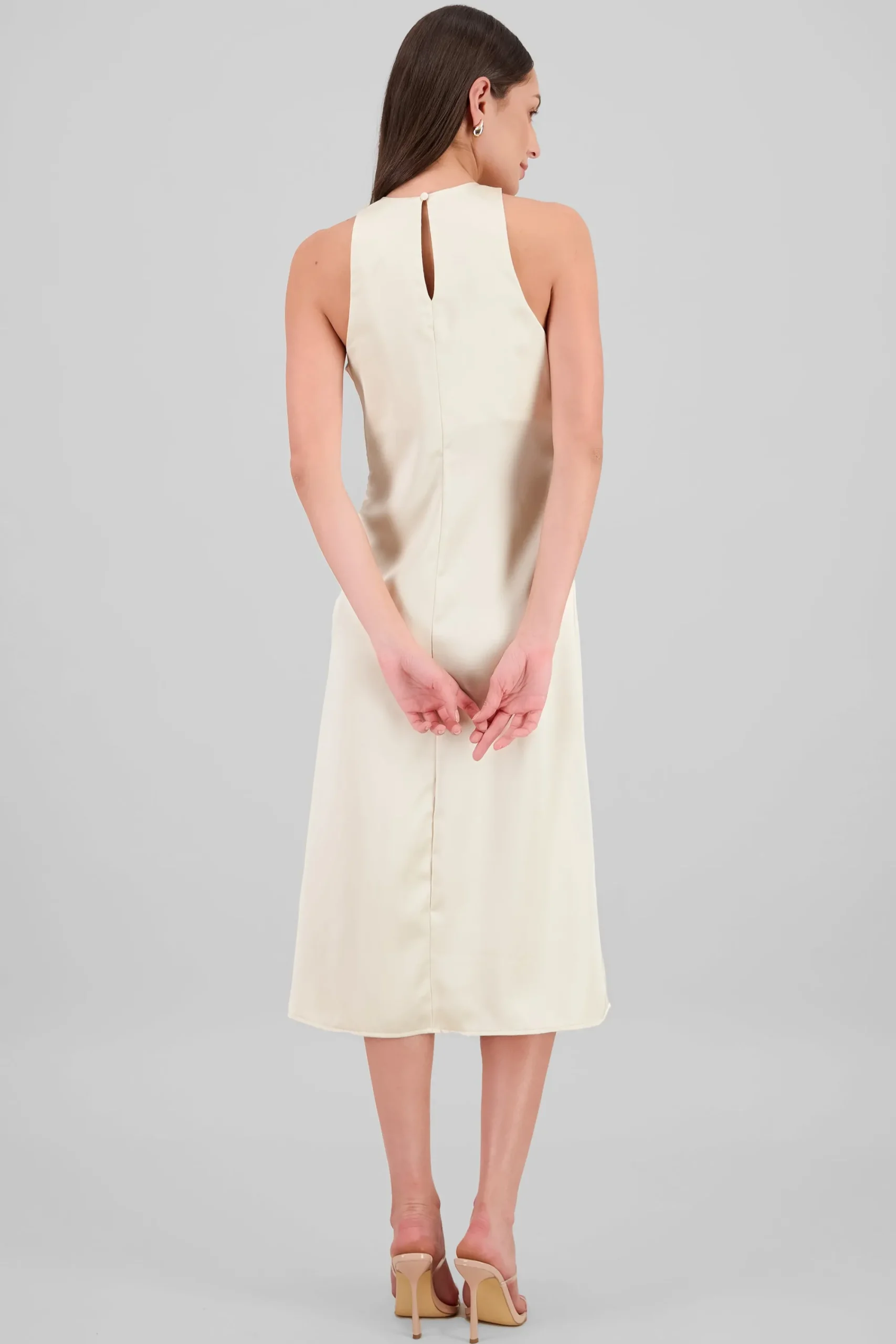 Shasa Round Neck Satin Midi Dress