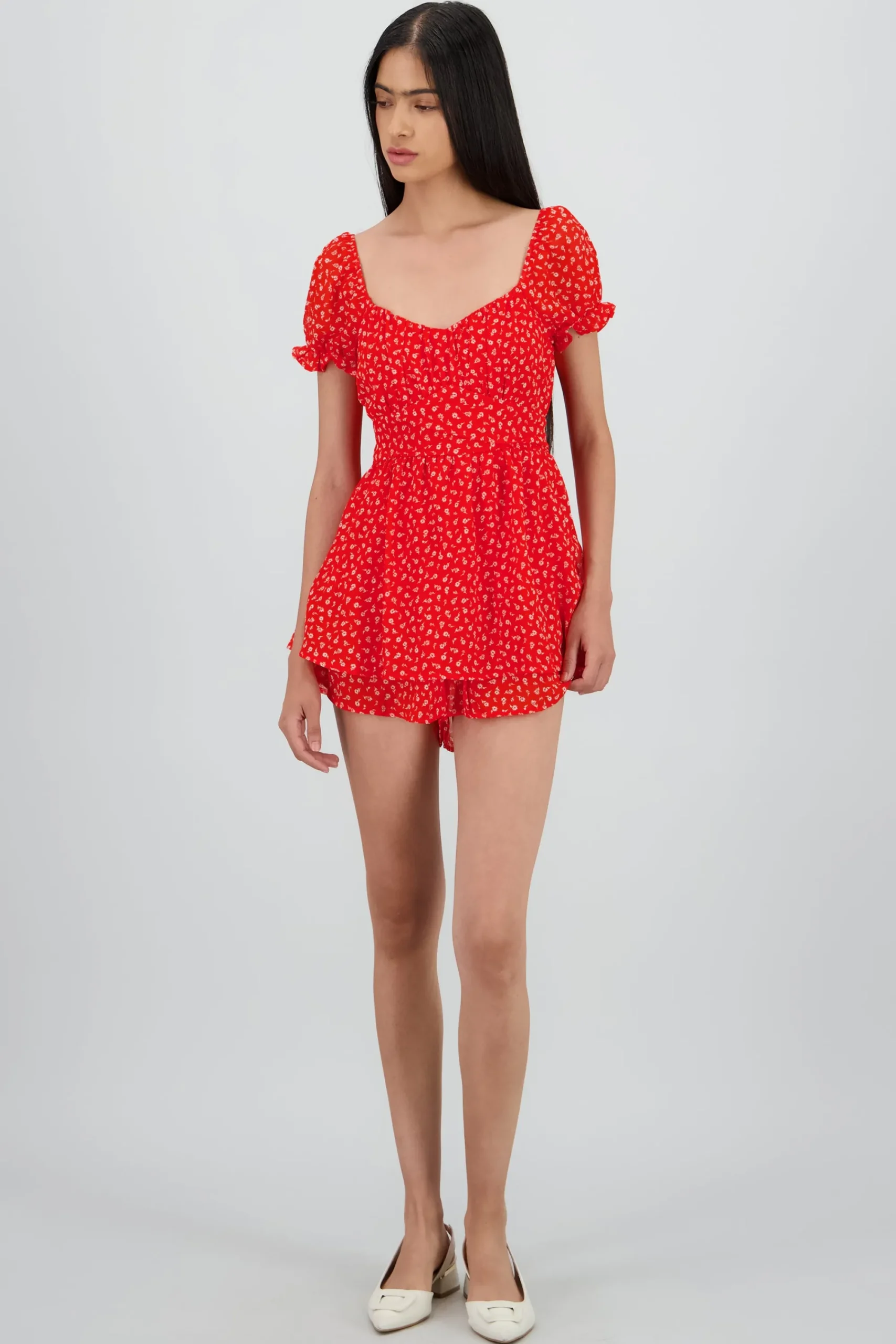 Shasa Ruffled Romper with Mini Floral Print