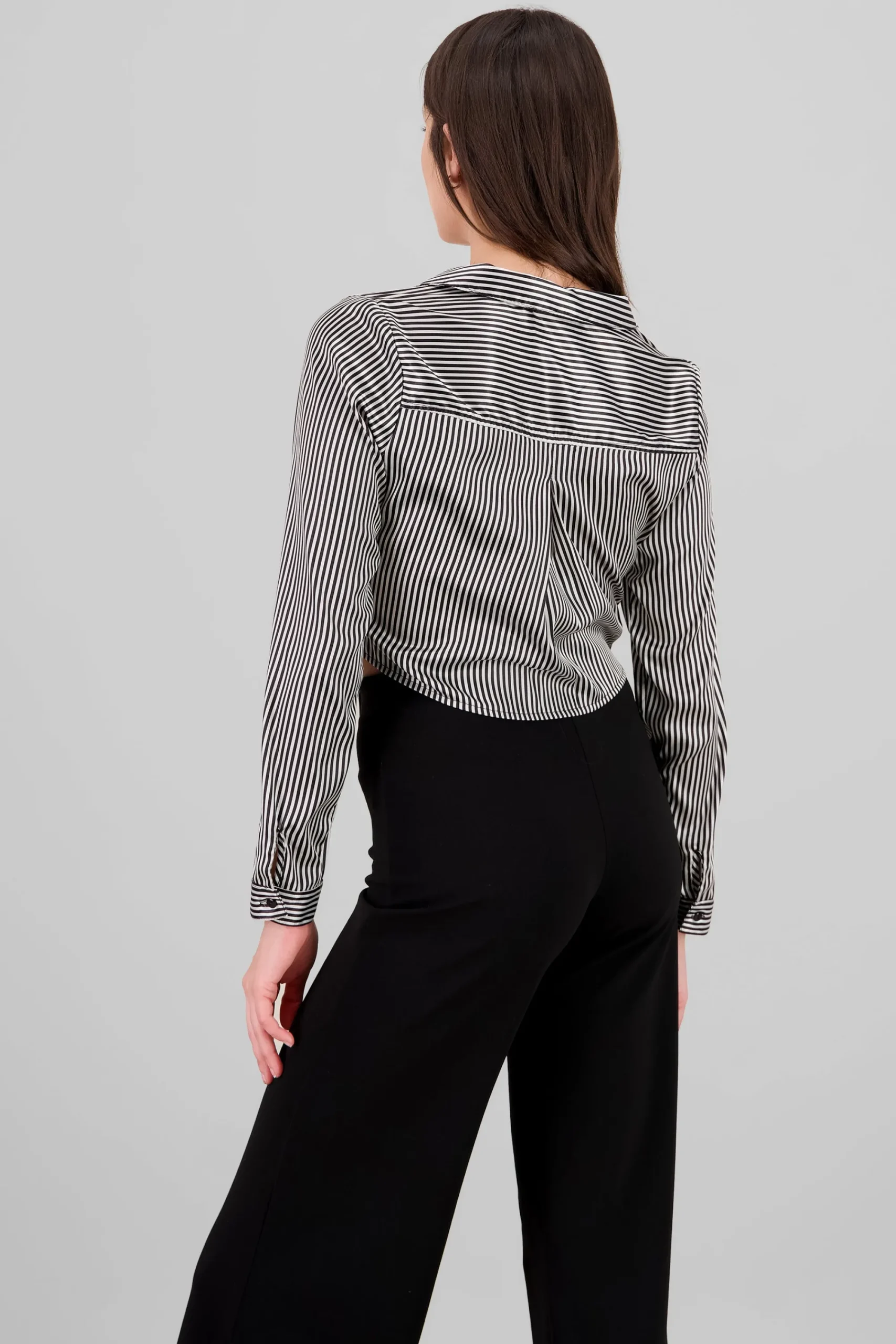 Shasa Satin Long Sleeve Cropped Shirt