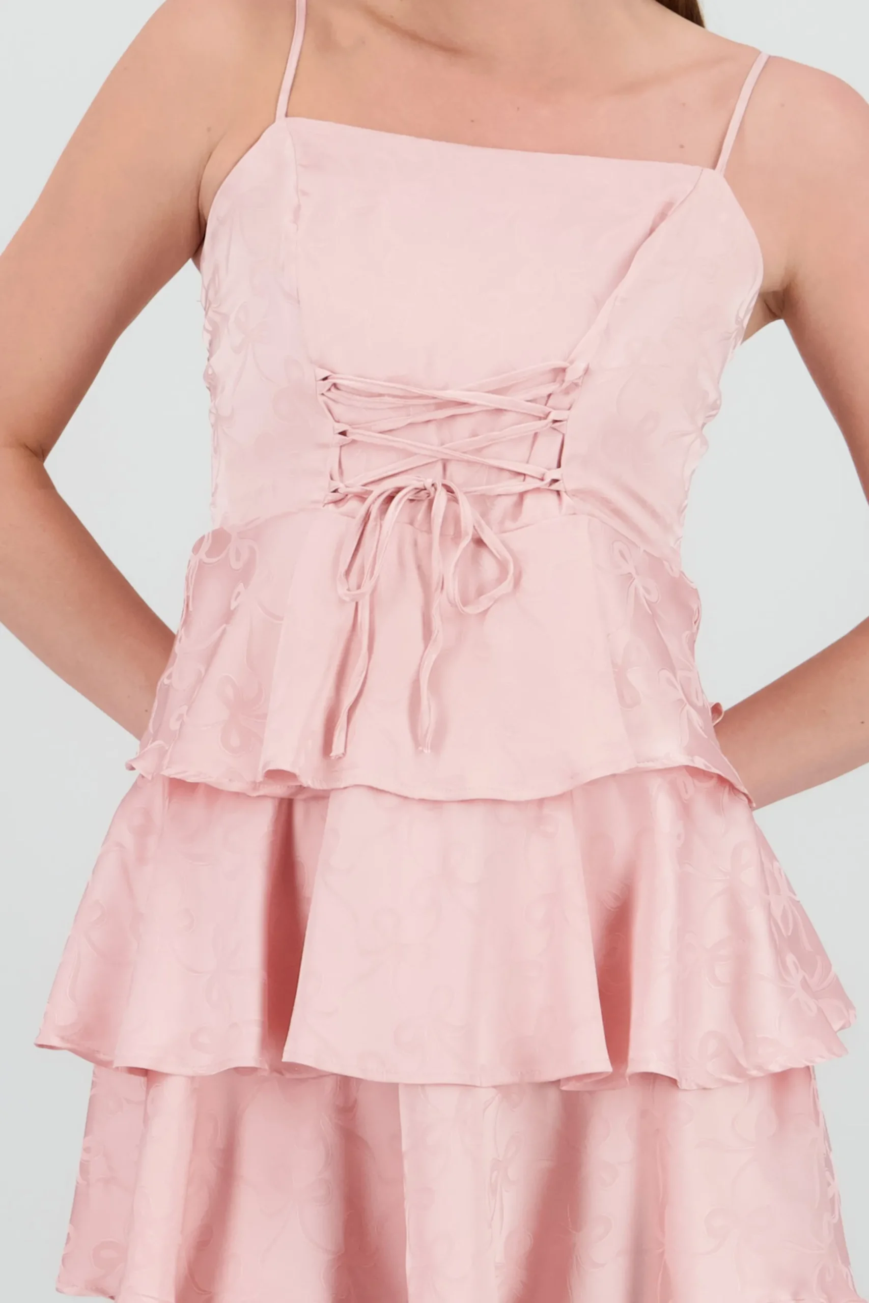 Shasa Satin Mini Dress with Lace Up Bow Detail