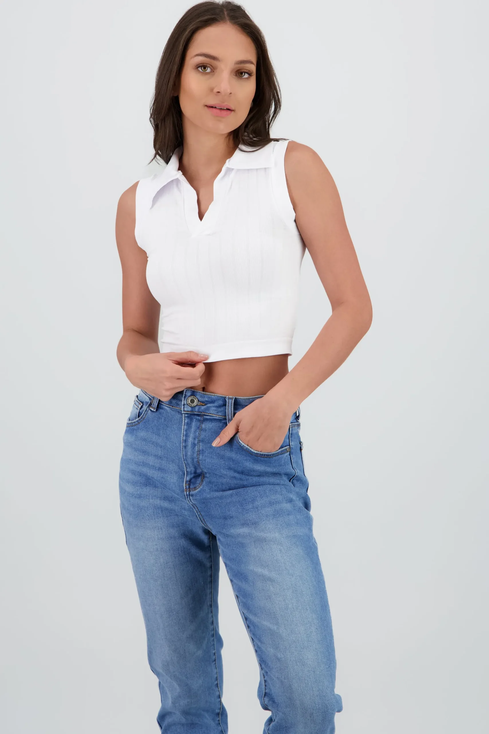 Shasa Seamless Sleeveless Polo Neck Top