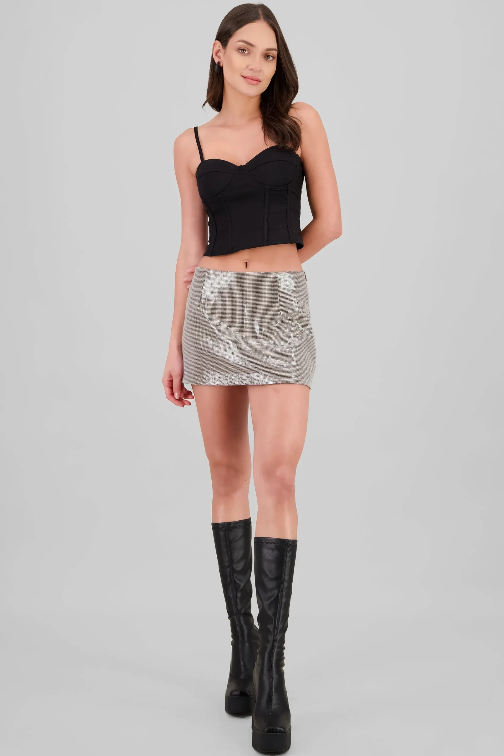 Shasa Sequined Plaid Mini Skirt