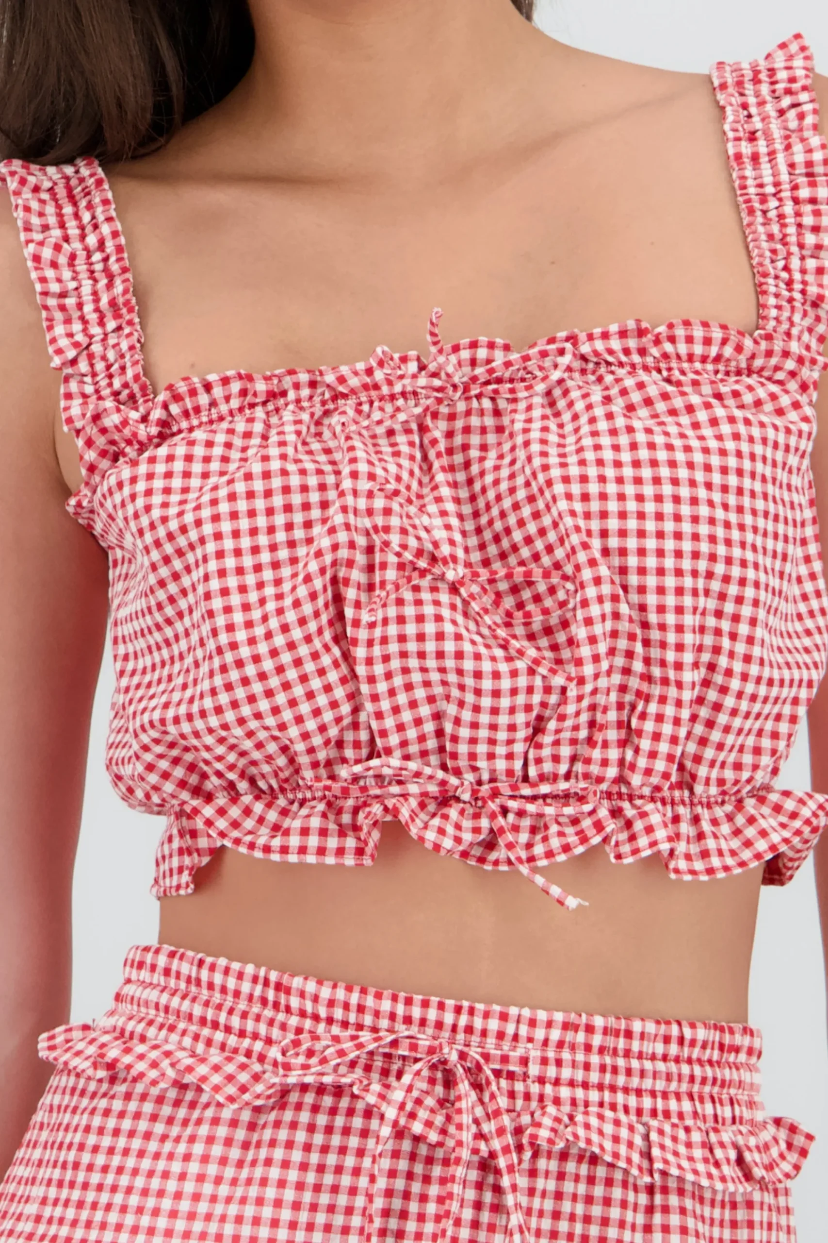 Shasa Short Bow Top with Plaid Print