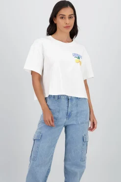 Shasa Short Sleeve Cropped T Shirt with Lemon Print