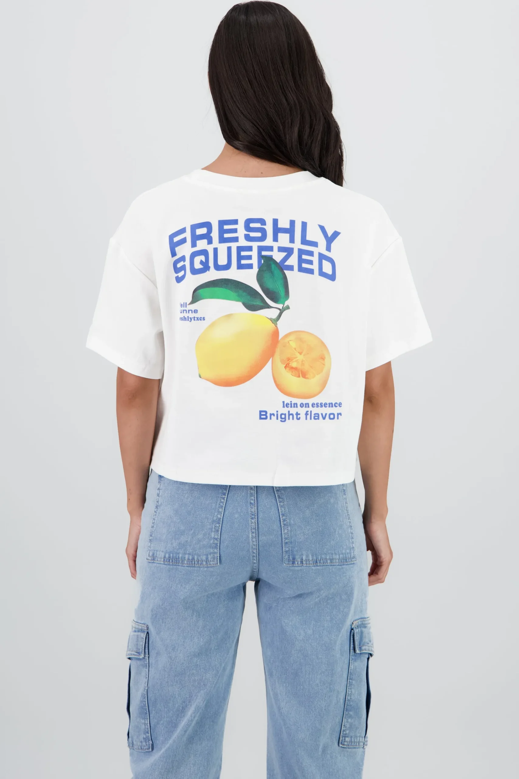Shasa Short Sleeve Cropped T Shirt with Lemon Print