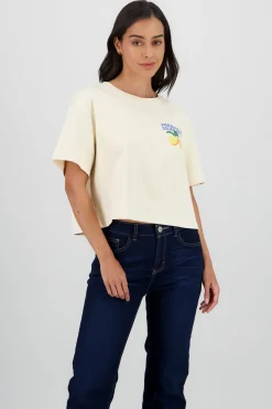 Shasa Short Sleeve Cropped T Shirt with Lemon Print