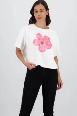 Shasa Short Sleeve Cropped T Shirt with Floral Print