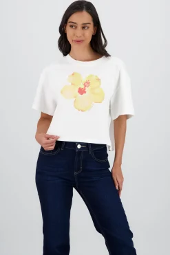 Shasa Short Sleeve Cropped T Shirt with Floral Print