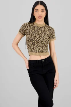 Shasa Short Sleeve Knit Animal Print Top
