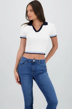 Shasa Short Sleeve Knit Polo Top