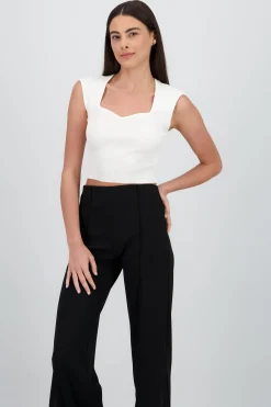 Shasa Short Sleeve Knit Sweetheart Neckline Top
